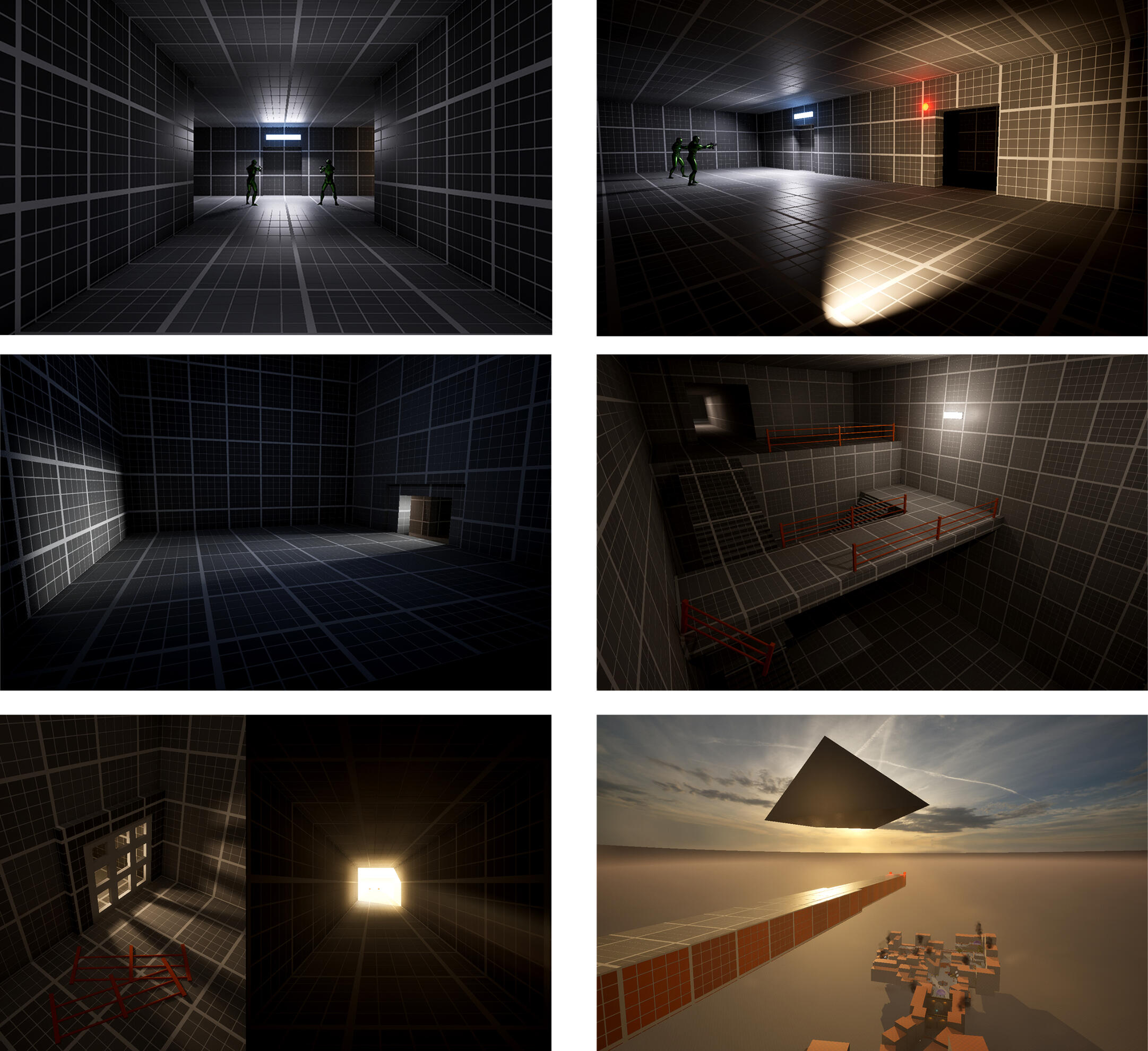 traversal segment through the interior of the wall. they drop down an elevator shaft and through some maintenance tunnels to make their way back to the exterior. here they get another view of their objective, the Pyramid, as they leap down into the city.