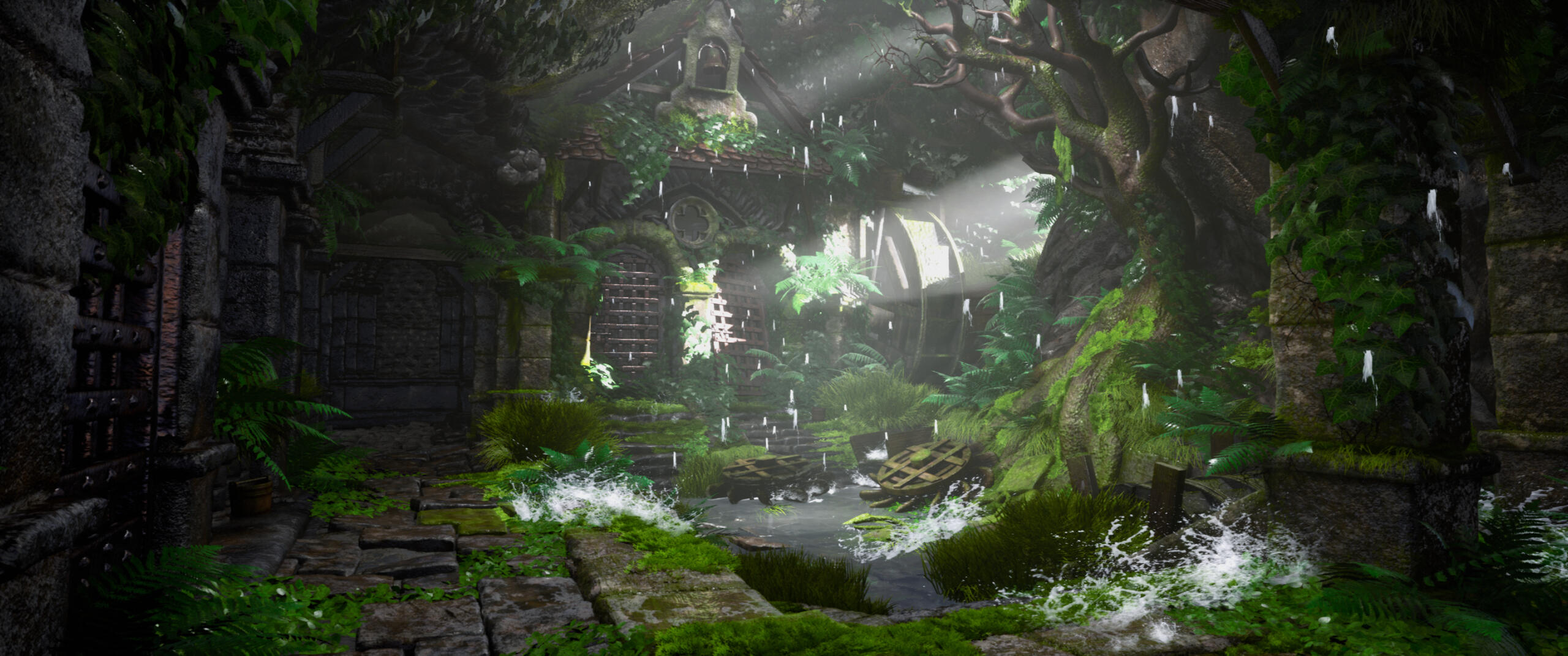 Day scene scenario. Going for a lush and vibrant environment, using traditional high fantasy concept art and animated films as color and light references.