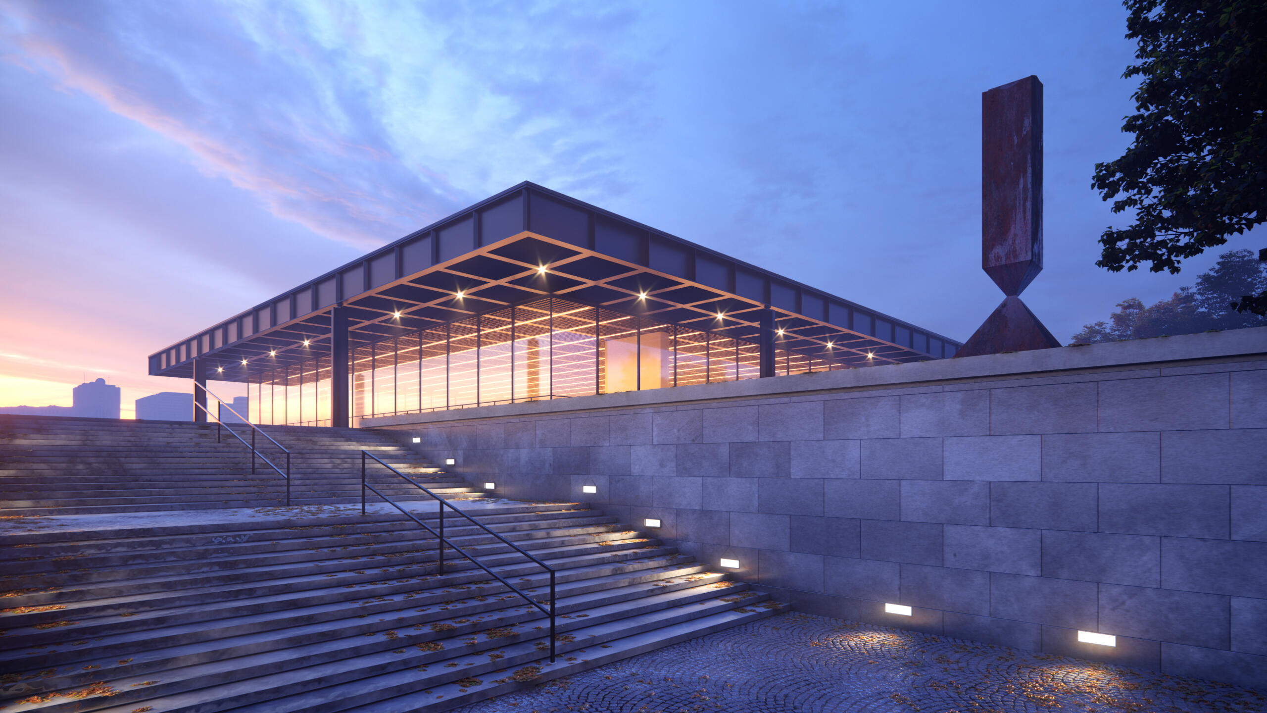 rendering of the Neue National Gallery in Berlin. model was provided, I developed the materials, lighting, and camera.