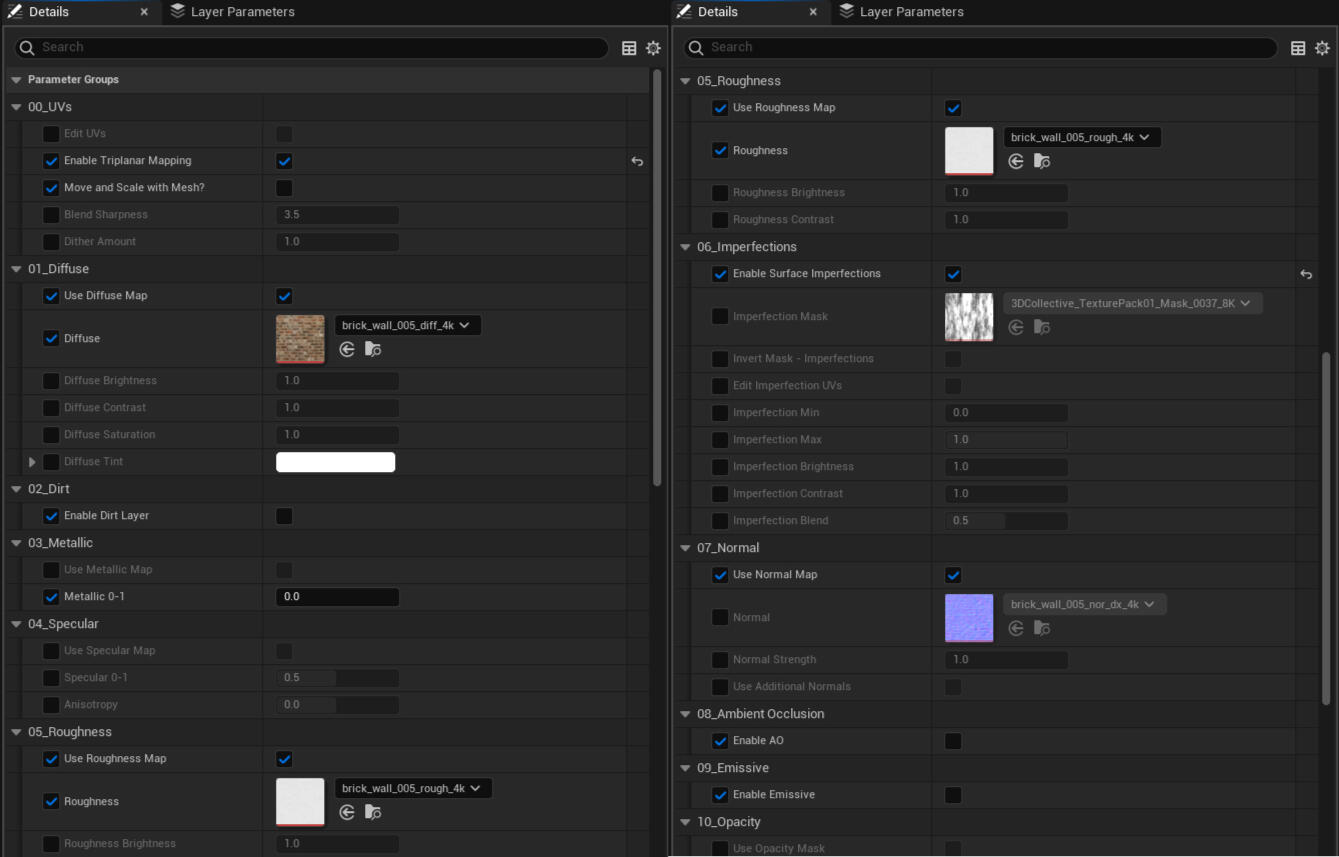 material instances are easy to edit, with conditional options to hide unused inputs and settings